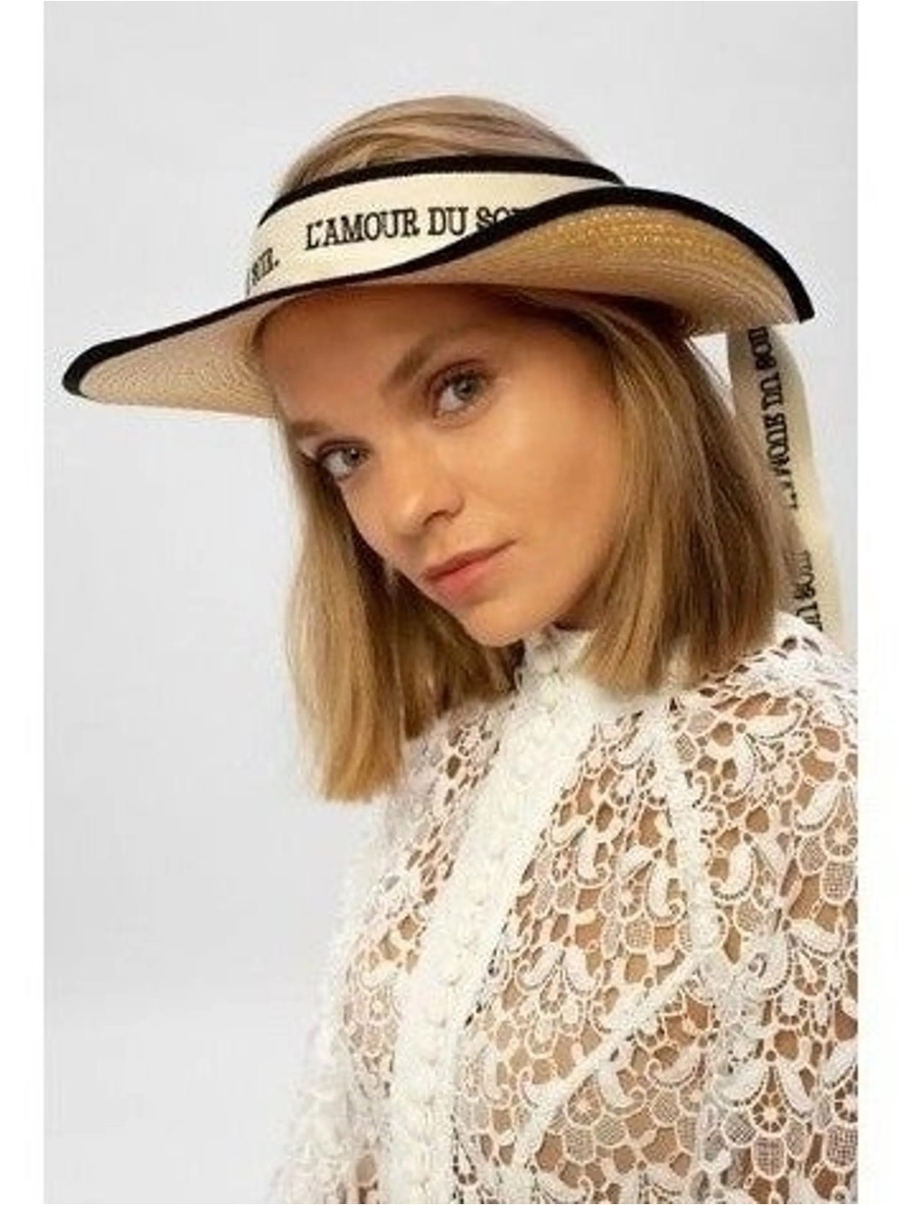 GUCCI L'Amour Du Soir straw visor sunhat black trim